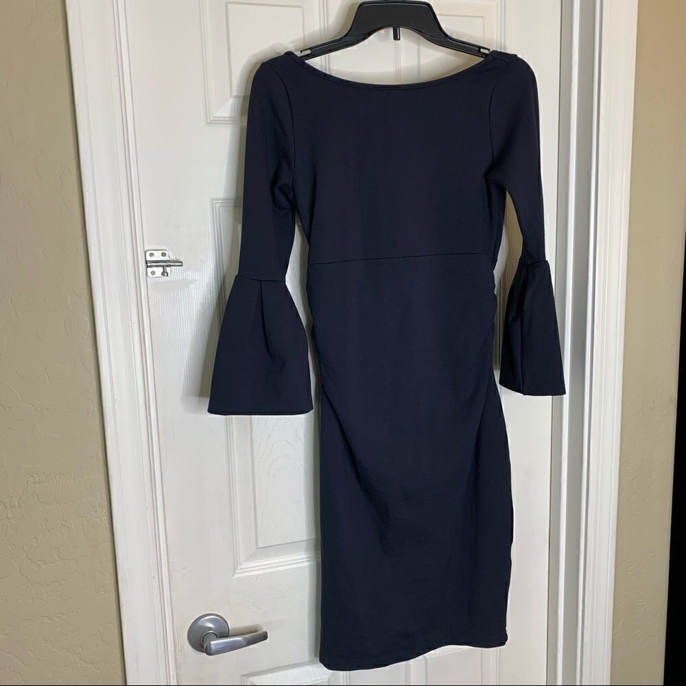 Soon Black Pencil Fit Dress Flounce Bell Sleeves Size Extra Small